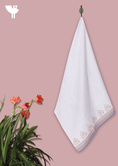 Handloom Cotton Bath Towel With Block Print Border